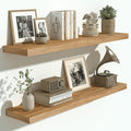 Vivelove Solid Wood Floating Shelves Set of 2, Elm Wood Wall Shelf with Invisible Bracket for Living Room Bedroom Bathroom Of