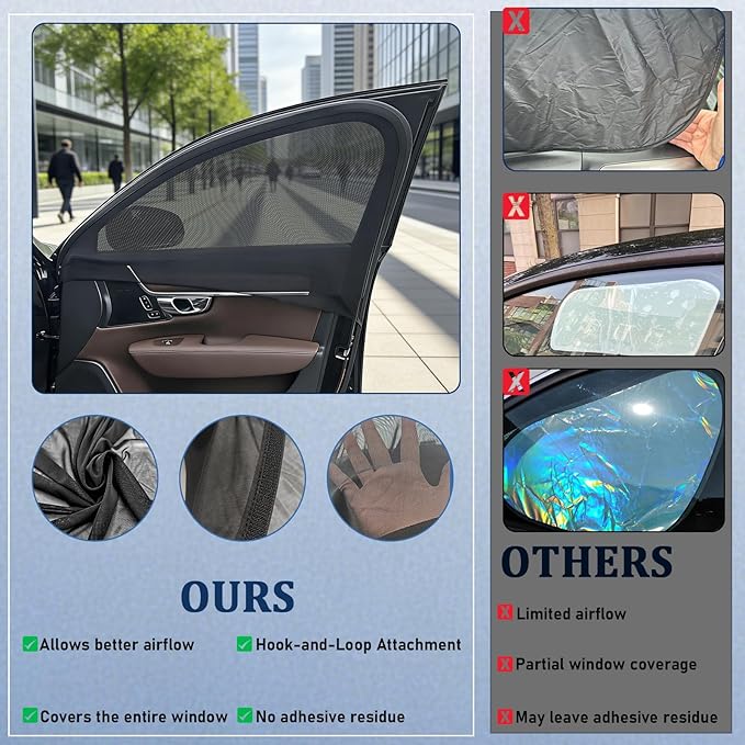 Car Window Shades,Car Window Screens for Camping,Car Window Cover for Baby,Universal Stretchable & Breathable Mesh Shades,Block Sun Rays,Fit Most Truck,SUV and Minivan(Front 2 Pack)