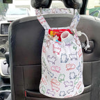 Waterproof Car Trash Bag Reusable Portable Garbage Can with Drawstring Top Adjustable Hanging Strap Leakproof & Washable for Cars SUVs & Trucks (White Cats)