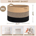 INDRESSME XXXLarge Cotton Rope Basket 21.7" x 21.7" x 13.8" Woven Baby laundry Blanket Basket for Living Room Decor, Toy Stor