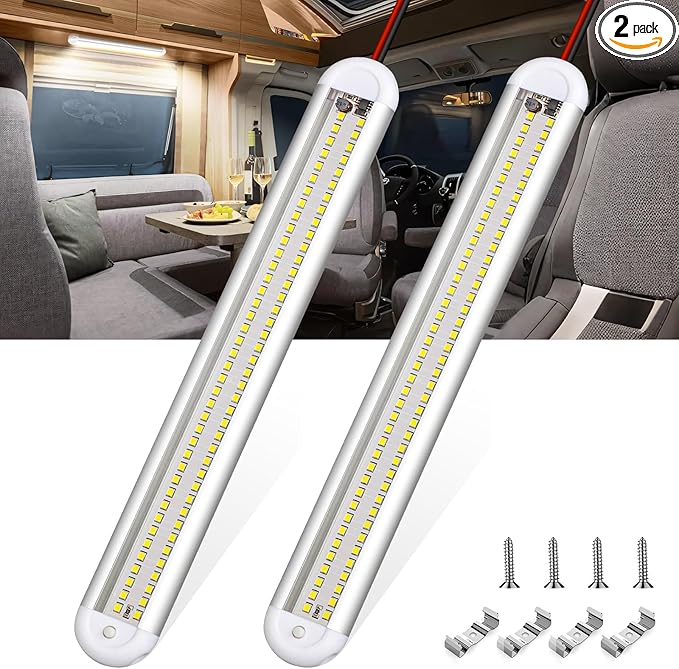 CT CAPETRONIX 12v Led Light Bar Strip, 80leds 1200LM 6.5W DC 12 Volt Led Strip Lights Fixtures with Switch, Enclosed Trailer Lights for RV Interior, Van, Truck Lorry, Camper, Boat, Caravan (2Pcs)