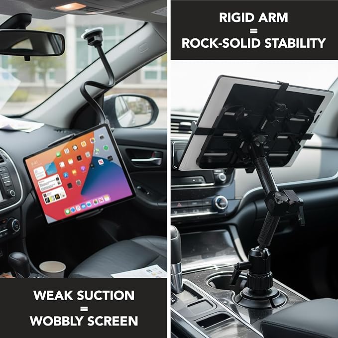 Mount-It! Carbon Fiber Cup Holder Tablet Mount Tablet Holder for Car Truck SUV, Adjustable 7–11 Inch iPad & Tablets, 18" Extension Arm, 360° Rotation, Fits 2.75"–3.5" Cupholders, ELD GPS Holder