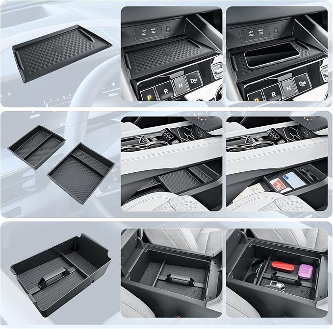 BIBIBO 4Pack for 2025 2026 Nissan Murano Center Console Organizer 2025+ Nissan Murano Console Armrest Tray+Wireless Charging Mat +Under Console Trays 2025 Murano Insert Organizer 2025 Murano