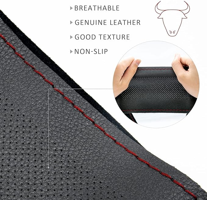 AUTOXBERT 38cm/15 Genuine Leather DIY Steering Wheel Cover Soft Hand Sewing On Wrap Cover with Needles Thread fit for VW Ford