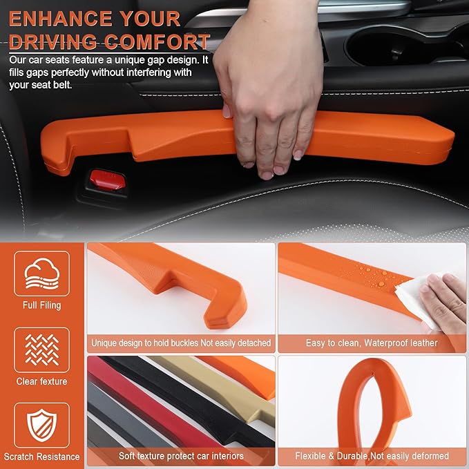 UREHEPO 2pcs Elastic Car Seat Gap Filler Organizer, Universal Interior Car Accessories to Stop Things from Dropping and Add Style for Car SUV and Truck, Fill The Gap Between Seat and Console - Orange