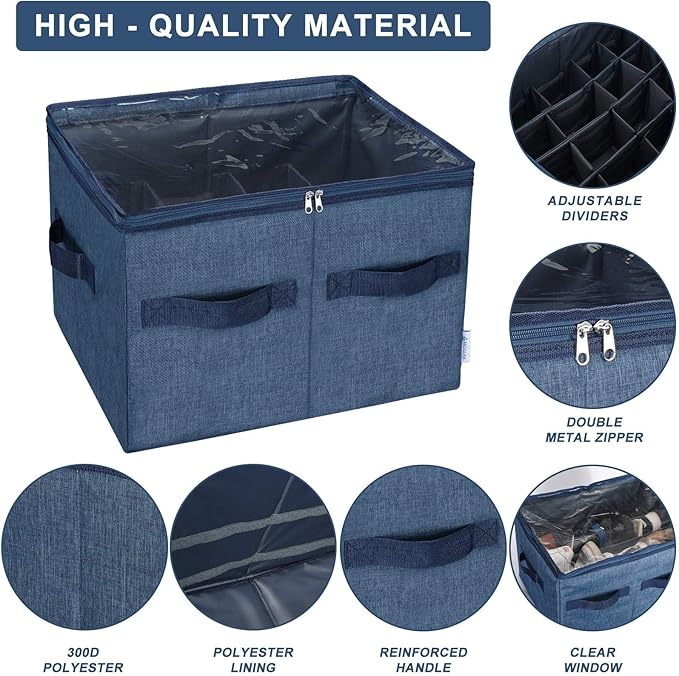 Moteph Shoe Organizer Closet Storage Solution with Clear Cover & Adjustable Dividers for Shoes, Handbags, Blankets, Linen, Cl