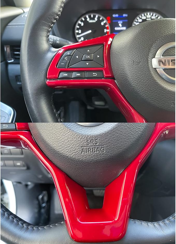 Dark Red Steering Wheel Interior Decoration Cover Trim Accessories for Nissan Altima(2019-2024),for Sentra/Versa(2020-2024),for Leaf/Kicks(2018-2024),for Rogue(2017-2020),for Rogue Sport