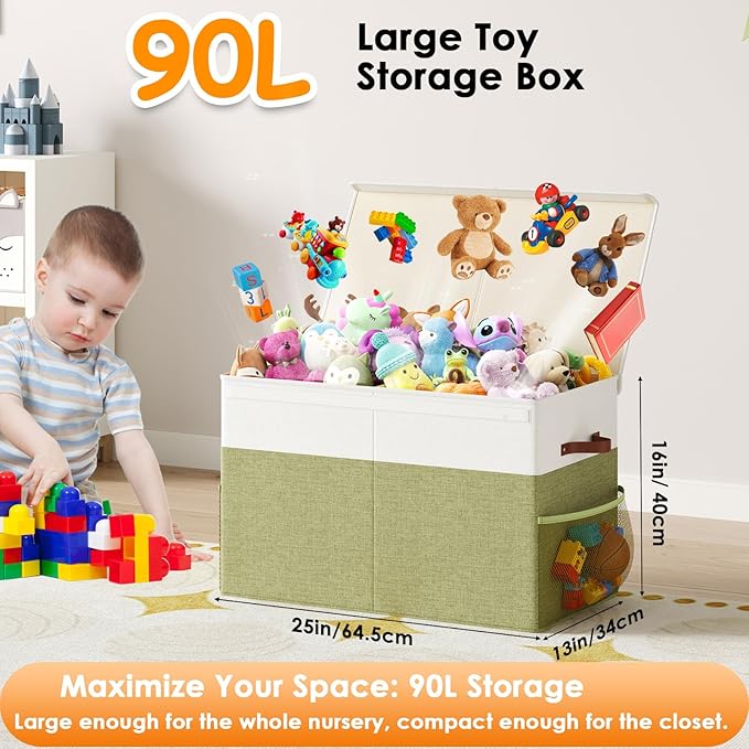 Large Toy Storage Box with Lid Upgraded Toy Storage Chest Organizer with Divider Foldable Toy Bin for Kids Boys Girls Playroo