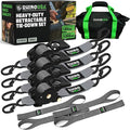 Rhino USA Retractable Ratchet Straps (4-Pack) - 2 Inch x 10 Feet (3,033lb Break Strength) - Heavy Duty Auto Self Retracting Tie Down Straps for Truck, Cargo Trailer, Motorcycle, Rad & More - Gray