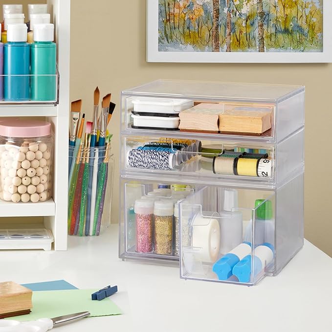 STORi Chloe Space-Saving Clear Drawer Organizer (4 Drawer Set) Sort Office, Kitchen, Beauty Supplies, Makeup, Pens, Jewelry, 