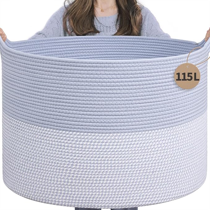 INDRESSME 115L Extra Large Rope Basket, Organizing Storage for Nursery Living Room Home Décor., Decorative Woven Laundry Bask