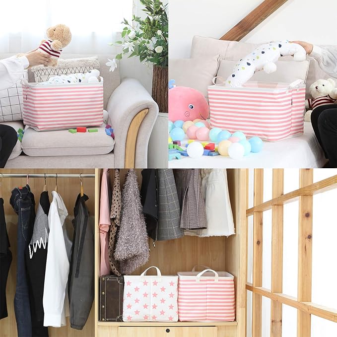 Sea Team Collapsible Canvas Fabric Storage Basket with Handles, Rectangle Waterproof Storage Bin, Box, Cube, Foldable Shelf B