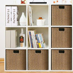 Vagusicc Wicker Baskets, Set of 2 Hand-Woven Storage Baskets for Shelves with Handles, Foldable Cube Wicker Storage Basket Bi