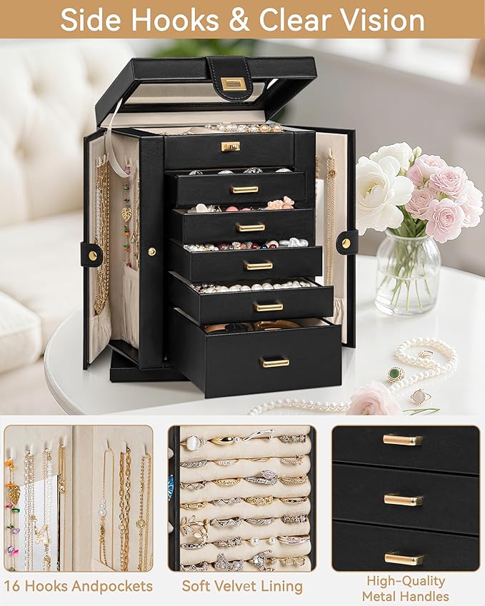 AKOZLIN Jewelry Box 6-Tier Organizer Functional 360° Rotating Jewelry Storage Case for Women Girls Ring Necklace Earring Brac