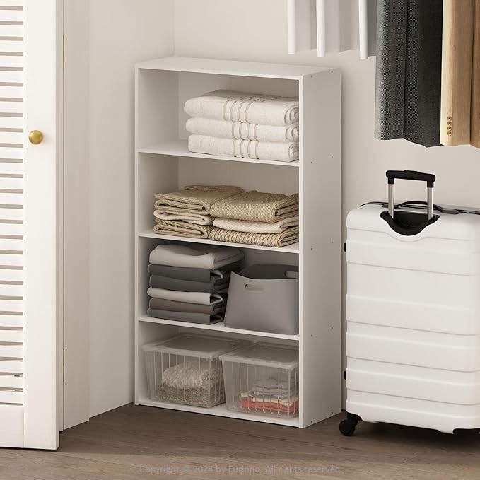 Furinno Reed Closet Organizers and Storage, 4-Tier Closet Organizer, Open Shelf Closet Storage, for Wardrobe, Bedroom, Living