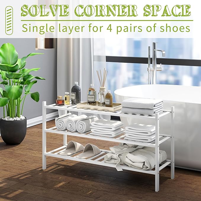 BMOSU 3-Tier Bamboo Extended Shoe Rack Premium Stackable Shoe Shelf Storage Organizer for Hallway Closet Living Room Entryway
