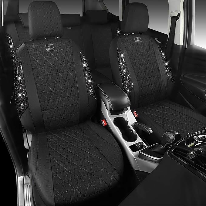 CAR PASS Oxford Bling Diamond Car Seat Covers Full Set Interior Sets, Waterproof Shining Glitter Sparkly Crystal Universal Ar