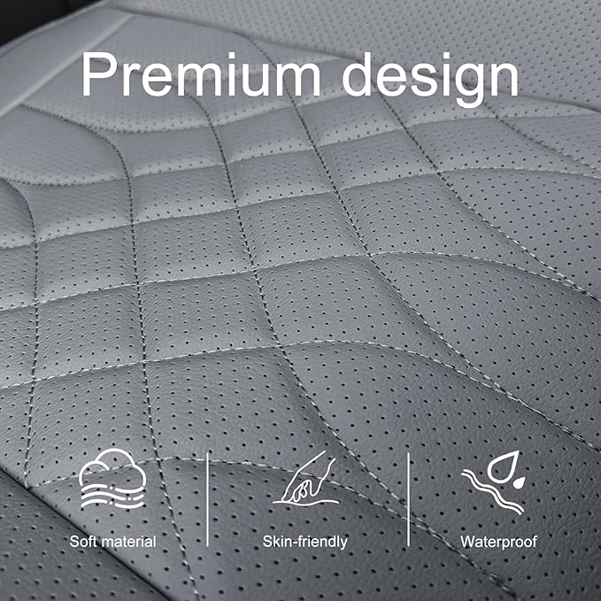 1-Pack Leather Front Car Seat Covers - Bottom Car Seat Covers Fully Wrapped, Non-Slip and Waterproof, Fits Most Vehicles Gray