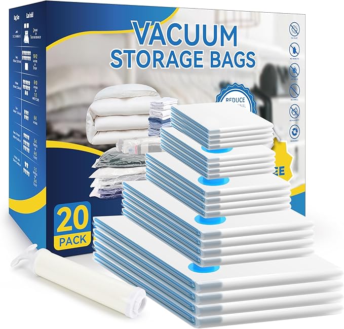 Simple Deluxe 20 Pack Space Saver Bags (4 Jumbo/4 Large/4 Medium/4 Small/4 Roll M) Vacuum Storage Bags, Vacuum Seal Bags with