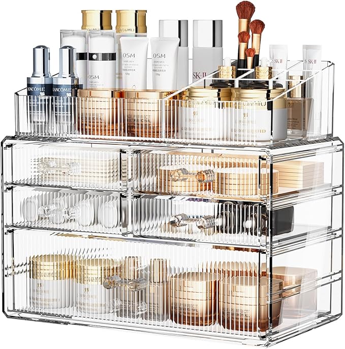ZHIAI Stackable Organizer, Acrylic Cosmetic Organizer for Dresser, Vanity, Kitchen Cabinet, Bathroom, Under Sink, Home Organi