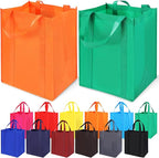12 Pack Heavy Duty Reusable Grocery Bags - Large Shopping Totes Reinforced Handles, Holds 40 lbs, Foldable and Washable (Multicolor)