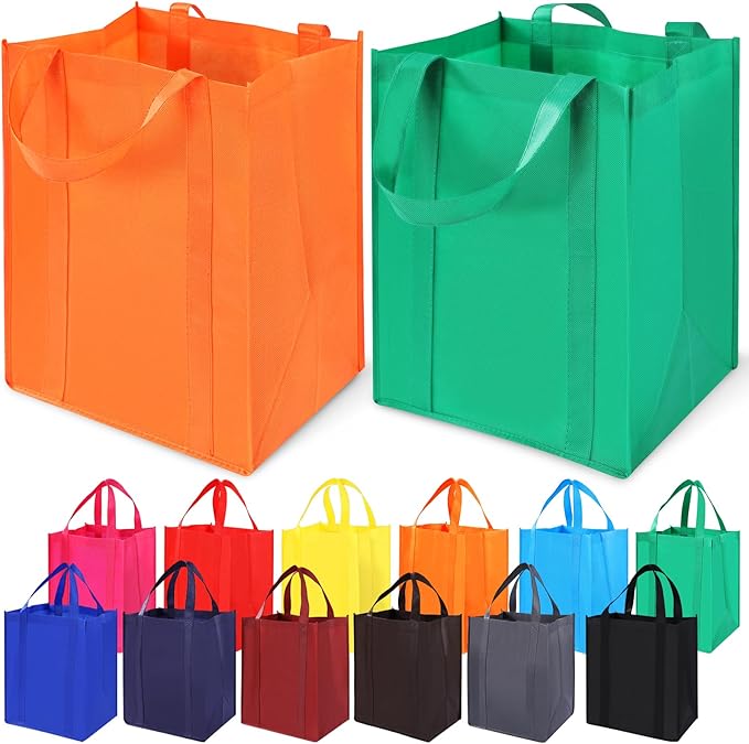 12 Pack Heavy Duty Reusable Grocery Bags - Large Shopping Totes Reinforced Handles, Holds 40 lbs, Foldable and Washable (Multicolor)