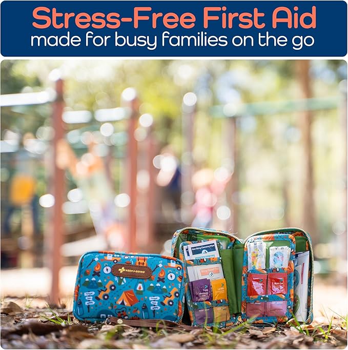 KeepGoing Travel First Aid Kit for Kids – 130 Pc. for Car, Home, Purse, Diaper Bag & Backpack with Latex-Free Bandages - Mini
