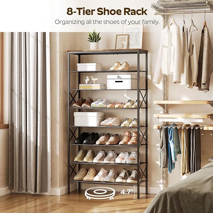YATINEY 8 Tier Shoe Rack, Shoe Storage Organizer, Large Capacity Shoe Shelf Holds 32 Pairs of Shoes, Sturdy and Stable, for E