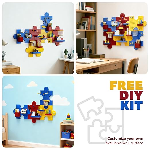 PTSGCAI 6-Pack Plastic Pegboard Panels Durable Modular Organizer Boards with 24pcs Combination Kit for Wall Storage, Garage, 