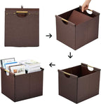 HOONEX Large Collapsible Storage Bins, Linen Fabric, 2 Pack, Storage Baskets with Wooden Carry Handles and Sturdy Heavy Cardb
