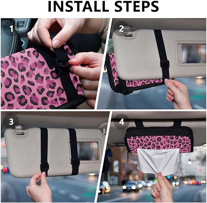 Car Tissue Holder Car Visor Organizer Tissue Box Holder for Car Sun Visor Organizer with Car Vehicle Accessories Essentials Interior for Women Men Pink Leopard Spots DarkMarks