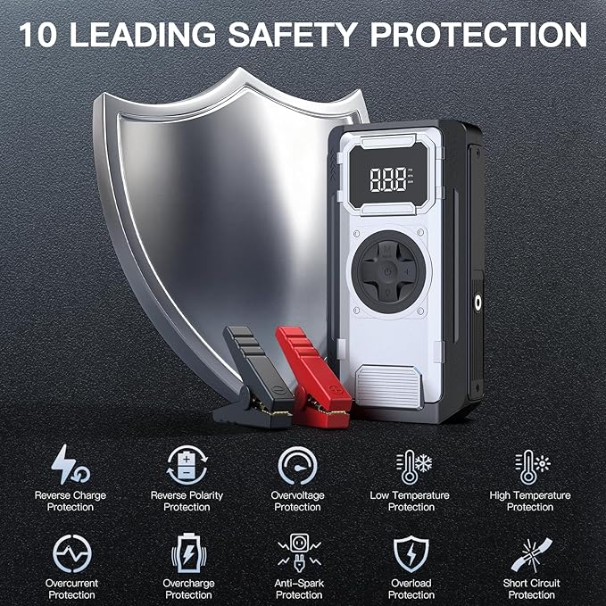 5000A Portable Car Jump Starter with Air Compressor, 150PSI Car Battery Jump Starter (10.0L Gas/8.0L Diesel Engines),12V