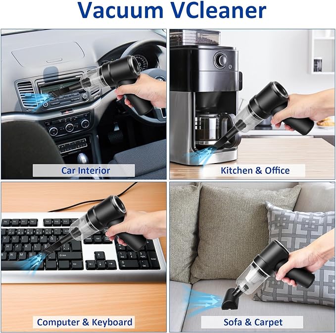 8Kpa Mini Handheld Vacuum Cleaner,120W High Power Cordless Car Vacuum, 2 in 1 Keyboard Vacuum & Air Duster with LED Light & M