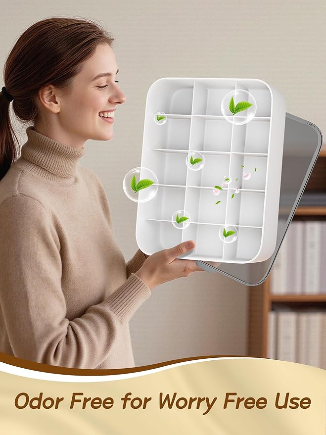 Sock and Underwear Organizer for Drawer with Lid, 15 Grid Plastic Storage Box for Closet and Dresser, Drawer Organizer for Ba
