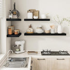 Black Floating Shelves for Wall 24 Inches Long, 12" Deep Wall Shelves 2" Thick, Heavy Duty Shelf for Bedroom, Bathroom, Livin