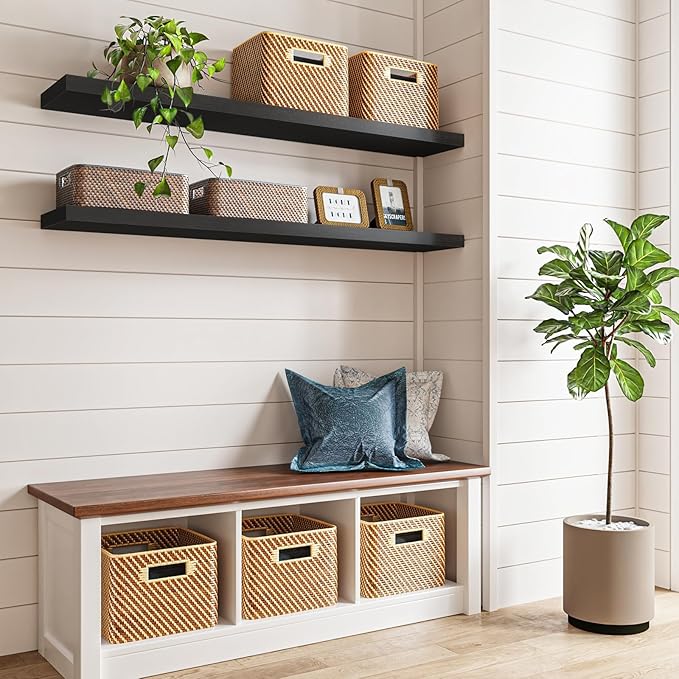 Fixwal Floating Shelves for Wall, 47" Long Heavy Duty Wall Mounted Rustic Wood Shelves for Living Room, Bedroom, Bathroom and