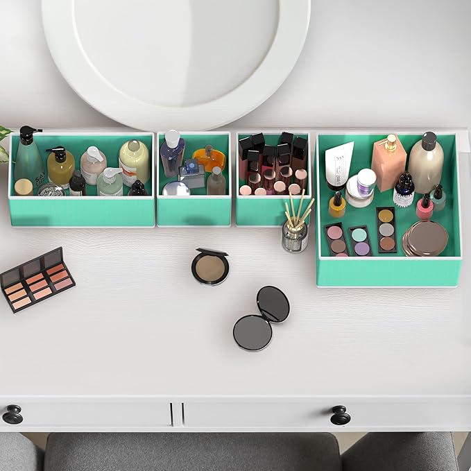 SIMPLE HOUSEWARE Foldable Drawer Organizer for Clothes/Underwear/Panty/Onesie Stocking Bin, Set of 12, Turquoise