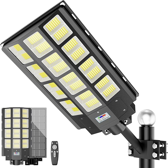 Loyoele 9000W Solar Street Lights Outdoor 240000 Lumens Solar Flood Light with Remote Control & Motion Sensor, Waterproof IP66 Dusk to Dawn Solar Power Lights for Garden,Yard, Path, Parking Lot 1-Pack