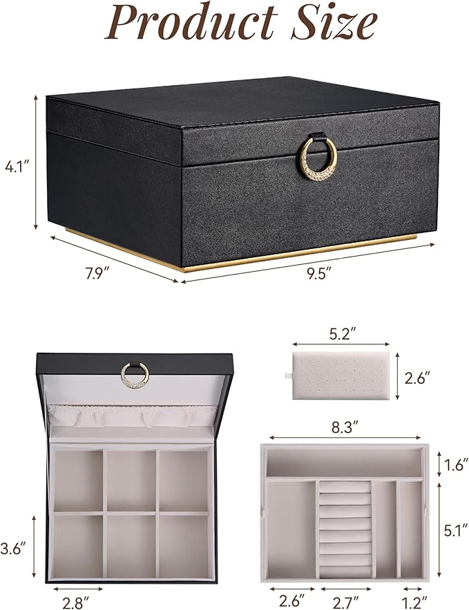 pickpiff 2 Layer Jewelry Box Organizer for Women, Jewelry Organizer with Handle & Removable Tray, Necklace Holder Ring Earrin
