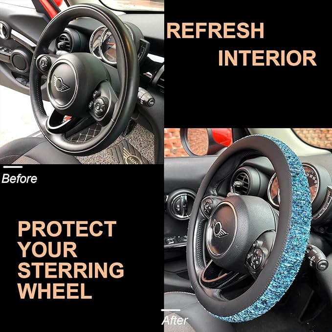 PINCTROT Large Size Chenille Leather Steering Wheel Cover, Soft Mottled Colors, Sweat-Proof, Non-Slip Grip, All-Season Comfor