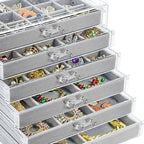 Watpot Acrylic Jewelry Box with 6 Drawers, Clear Earring Storage Organizer Display Case for Women Girls, Gray
