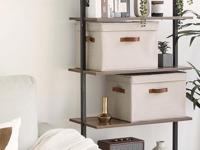 StorageWorks Fabric Storage Bins with Lid, Decorative Storage Boxes for Shelves, Stackable Closet Organizer Basket with Handl