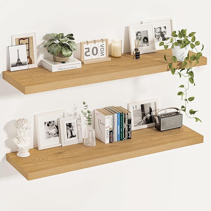 Vivelove 12 Inch Deep Floating Shelves 47.2 inch Long, Thick Wall Shelves with Wood Grain Texture, Shelf for Bedroom Bathroom
