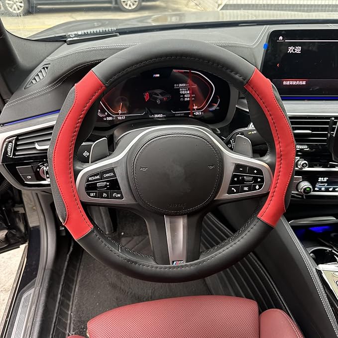 Moyishi Top Leather Steering Wheel Cover Universal Fit Soft Breathable Steering Wheel Wrap (Red)