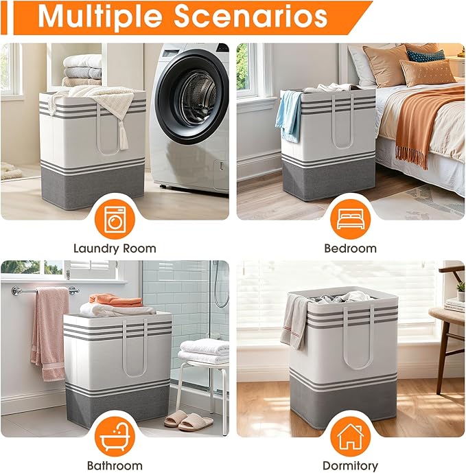 3 Pack Large Laundry Baskets, Laundry Hampers, Freestanding Waterproof Collapsible Clothes Bag with Extended & Reinforced Han