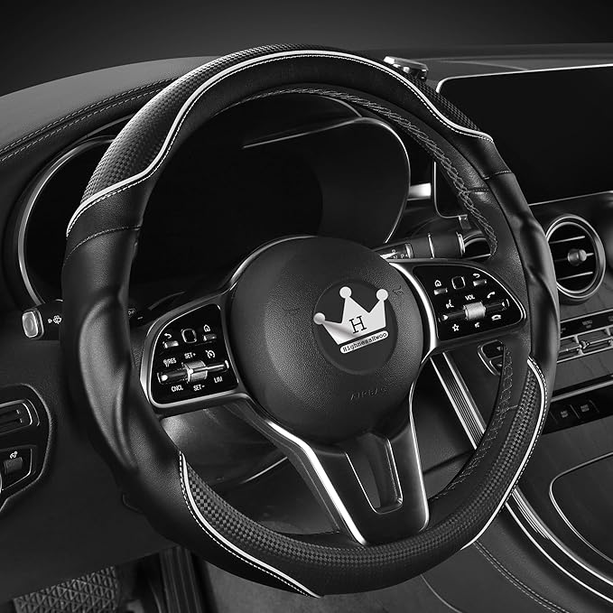 HighnessHwoo 3D Car Steering Wheel Cover Comfort Grip Massage Sporty Anti-Slip Carbon Fiber Faux Leather for F150, Trucks, Je