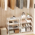 Metal Small Shoe Rack,Stackable Kids Shoe Stand,Narrow Shoe Storage Shelf for 8-10 Pairs of Shoes Entryway and Closet Hallway