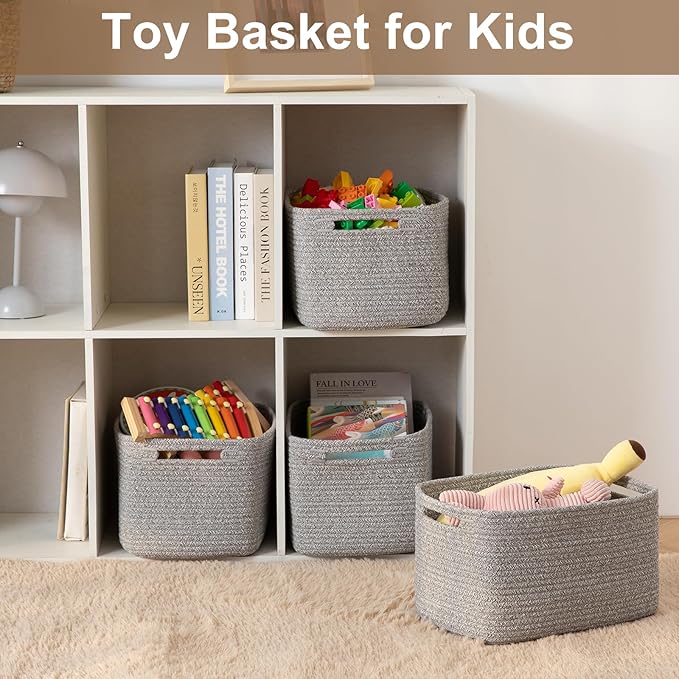 OIASKET Storage Baskets for Organizing, Woven Decorative Baskets for Shelves - Books, Towels, and Clothes, Cotton Rope Toy St