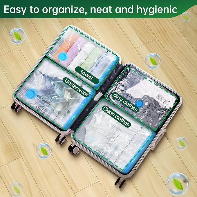 BRODI 6 Combo Pack Travel Vacuum Bags with Pump - Space Saver & Travel Essentials, Clothing & Luggage Vacuum Seal Bags