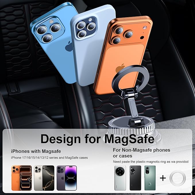 Car Phone Holder for Magsafe [2026 89+LBS Suction & 3700gf Magnetic] 360° Adjustable Cell Phone Mount, Phone Holders for Your Car Accessories Kit for iPhone 17-12 Series
